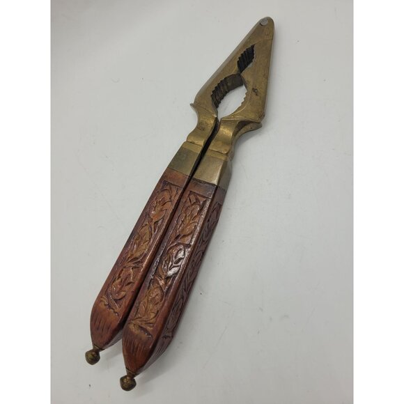unknown Other - Vintage Brass & Wood Nutcracker With Ornate Carved handle Christmas Holiday